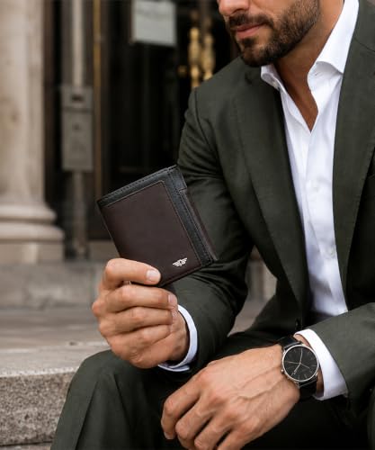 Image of Police Men's Genuine Leather Trifold Wallet with 6 Card Slots | Slim Compact|ID Card window|2 Slip Pockets|Gift Box Packaging