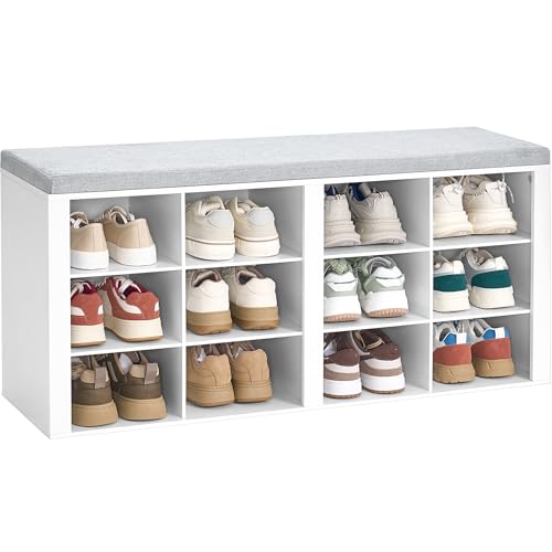 Hzuaneri Schuhbank mit Sitzfläche, Schuhschrank mit Sitzbank mit 12 Fächern, Eingangsbank...