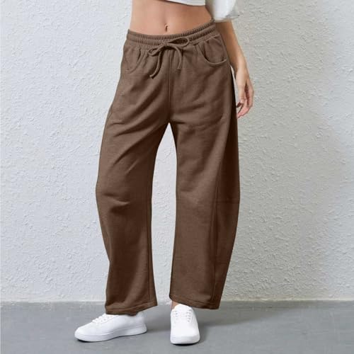 Womens Barrel Sweatpant Wide Leg Drawstring High Waisted Sweat Pants Casual Cotton Palazzo Trousers with Pockets2