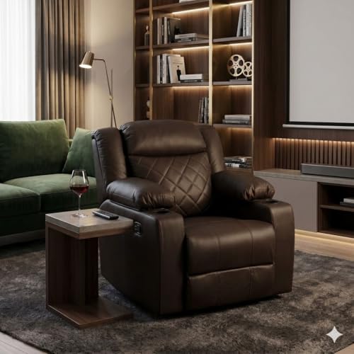 Image of Amazon Brand - Solimo Cosmo | Single Seater Sofa Recliner | Manual Recliner (Leatherette Brown) | 1 Year Warranty