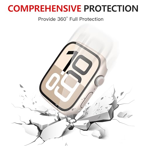 Image of Misxi [2 Pack] Waterproof Hard Case with Tempered Glass Compatible with Apple Watch Series 11 (2025) Series 10 46mm, Anti-Fall Tough Overall Protective Cover for iWatch Screen Protector, Starlight