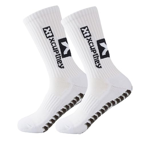 Xcupthey Mens Football Socks Soccer Non Slip Socks for Men Anti Training Athletic Grip Socks (White 1pair)
