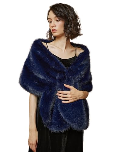 BEAUTELICATE Women Faux Fur Shawl Cover Up Stole Shrug Winter Bridal Wedding Wrap
