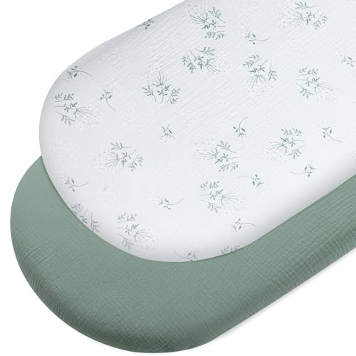 Peepeemax Musselin Spannbettlaken Beistellbett 90x55 cm, Spannbettlaken Kinderwagen Stubenwagen Matratzenbezug für Beistellbett Babybett, 2er Pack, Grün Peepeemax Musselin Spannbettlaken Beistellbett 90x55 cm, Spannbettlaken Kinderwagen Stubenwagen Matratzenbezug für Beistellbett Babybett, 2er Pack, Grün