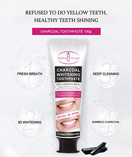 Aichun Beauty Charcoal 3 Day Toothpaste Collagen Removes Stains Removes Yellow Teeth 100Ml #TOP6