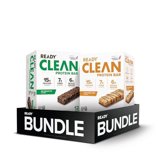 Ready Protein Bars Bundle High-Protein Snack with 15g Whey Protein With Flaxseeds and Omega-3s for Sustained Energy Supports Lean Muscle and Recovery - 24CT Total 12 Mint Chocolate Chip & 12 Salted Caramel Cashew