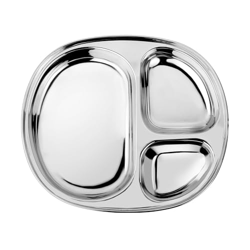 Image of Ahimsa Stainless Steel Kids Plate, Pediatrician Designed Divided Toddler & Baby Plates, Non Toxic, Unbreakable & Dishwasher Safe, Polished