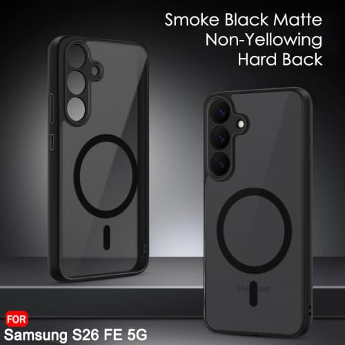 Image of TheGiftKart Hybrid Shockproof Back Cover Case for Samsung Galaxy SXVI FE 5G Compatible with MagSafe | Hard Back Cover Case for Samsung SXVI FE 5G (PC & TPU, Translucent Smoke Matte Back, Black Sides)