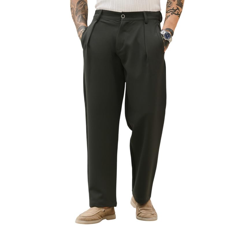 Image of CAHOOT Men's Trousers | Mid-Rise, Straight Hem, Button Closure, Straight-Fit | Solid Plain | Polyester Blend Trouser for Casual Wear