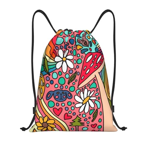Retro Mushroom Bag for Women Men Drawstring Backpack Bag Sport Gym Sackpack Bag