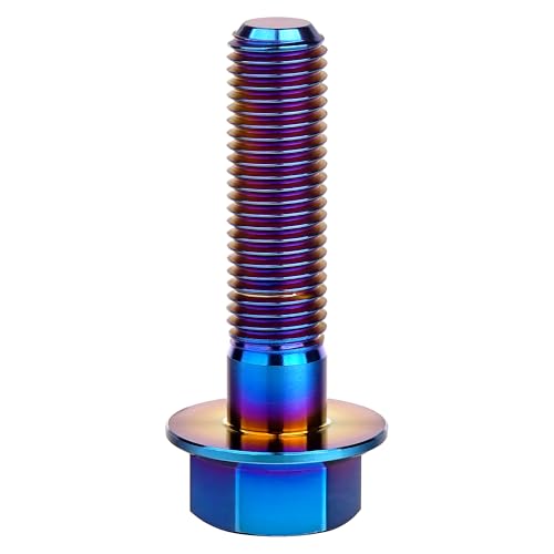 Image of Ti Screws M10 x 20 25 30 35 40 45 50 55 60 65 70 75 80 90 100mm 1.25 Pitch Titanium Flange Hex Bolt Pack of 4 (Burnt Blue, M10x40mm)