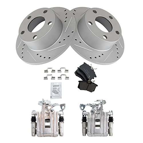 TRQ Rear Brake Pad and Rotor Set Ceramic Solid Rotors Calipers Hardware Compatible with 2000-2001 Audi A6 by TRQ - Image 3