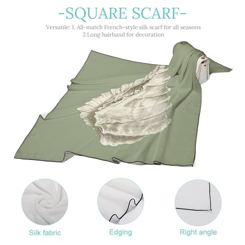 Vintage Conch Shell on Sage Green Minimal Women Hair Scarf Square Silk Like Head Scarves Handkerchief Satin Neck Scarf4