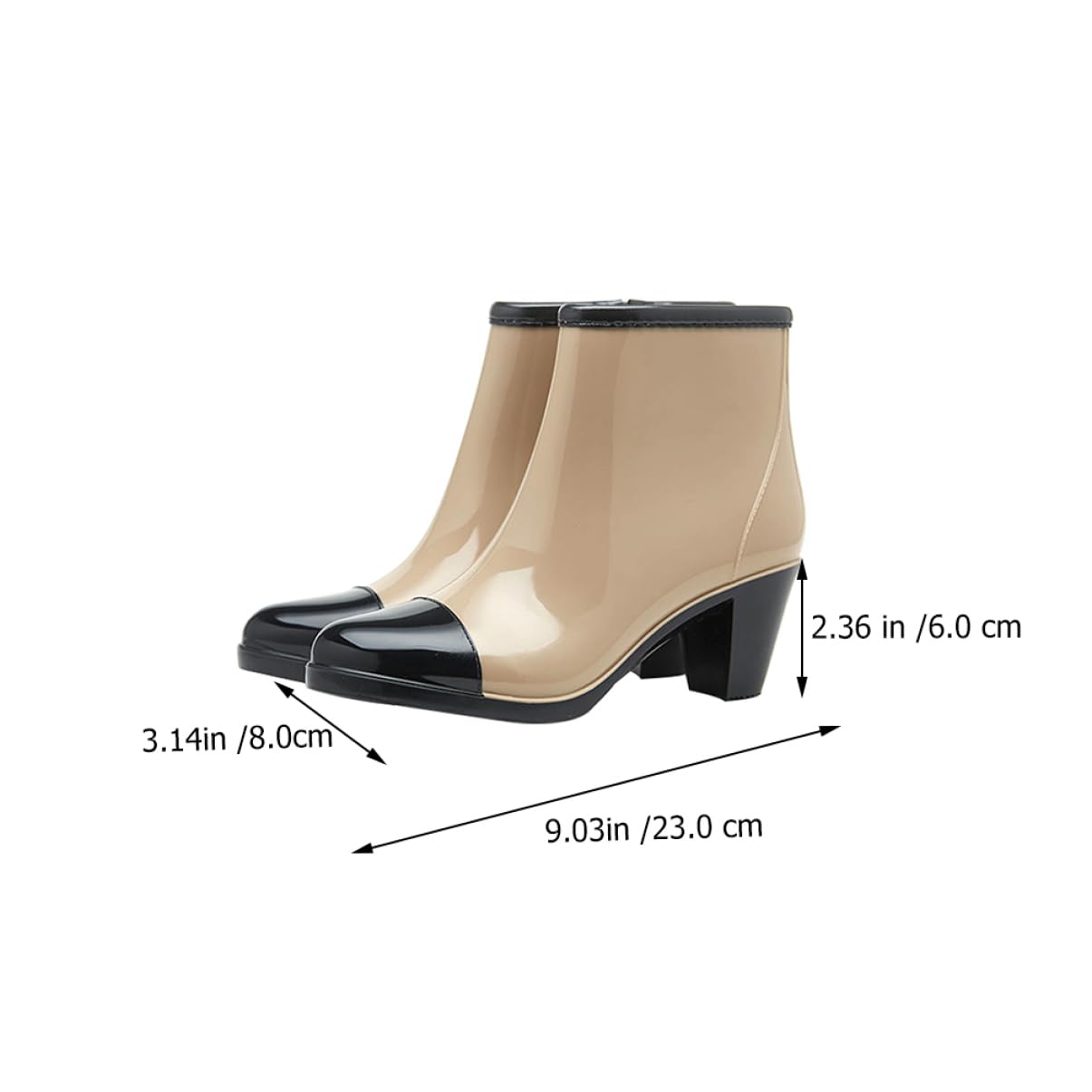 Botas De Agua De Mujer Tacones De Bota Botas Cortas Para Mujer Tacones Oxford Para Mujer De Mujer Botas De Lluvia De Tacón Alto Black De Polivinilo