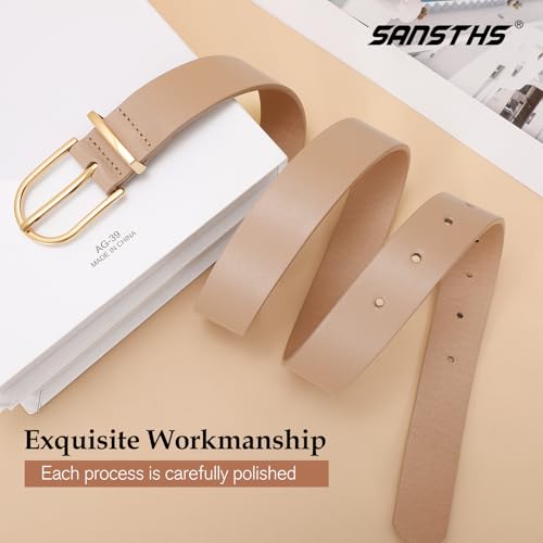 SANSTHS Women Faux Leather Chic Belts for Jeans Pants Fashion Ladies Belt Solid Color with Gold Curved Pin Buckle