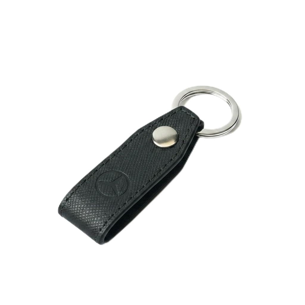 Mercedes-Benz orginal Llavero estribo color navy, Cuero con Logo, Anilla Metálica Plateada