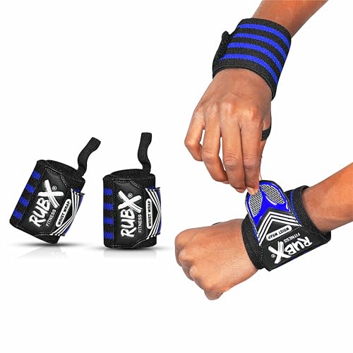 Image of RUBX Premium Wrist Wraps for Gym Workout - Adjustable Wrist Support Straps for Weightlifting, CrossFit, Powerlifting, Training - Men & Women Gym Accessories with Thumb Loop (Blue)