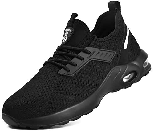 SUADEX Sicherheitsschuhe Herren Leicht Sportlich Arbeitsschuhe Damen rutschfest Atmungsaktiv mit Stahlkappe, 01Schwarz 42 EU Cover
