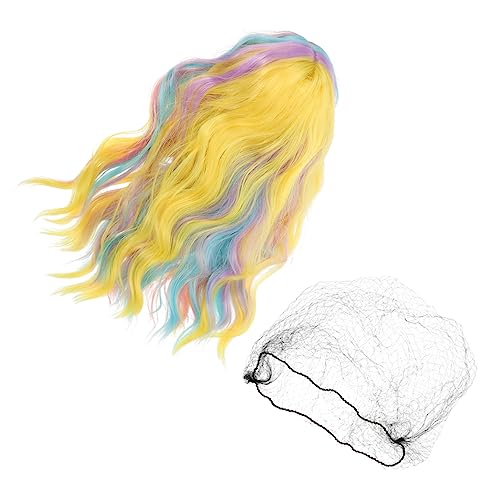 Perruque ondulée arc-en-ciel colorée pour femme coiffure synthétique cosplay