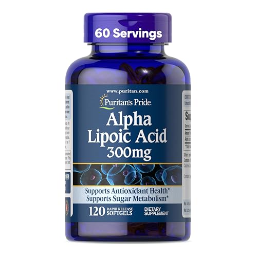 Puritan's Pride Alpha Lipoic Acid 300mg, Dietary Supplement for Antioxidant Health, Sugar and Energy Metabolism Support, 4 Month Supply, 120 Rapid Release Softgels
