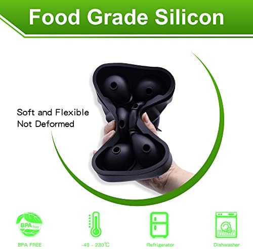 RAQS Silicone Ice Cube Tray with lid Set of 2- Ice Cube Moulds-Easy Release Ice Ball Moulds- Odorless BPA Free Large ice Moulds for Whiskey, Cocktail, Reusable Sphere Ice Ball Maker (Black)