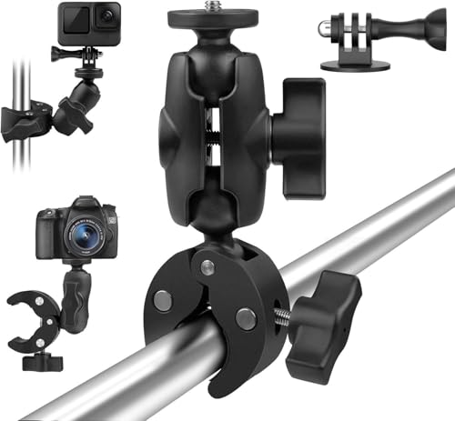 Taisioner Super Camera Clamp Mount Double Socket Arm 1/4'-20 Ball Head Adapter Gopro Accessories Suitable for GoPro AKASO DJI Action Insta360 or DSLR Digital Camera Monitor/LED Lights/