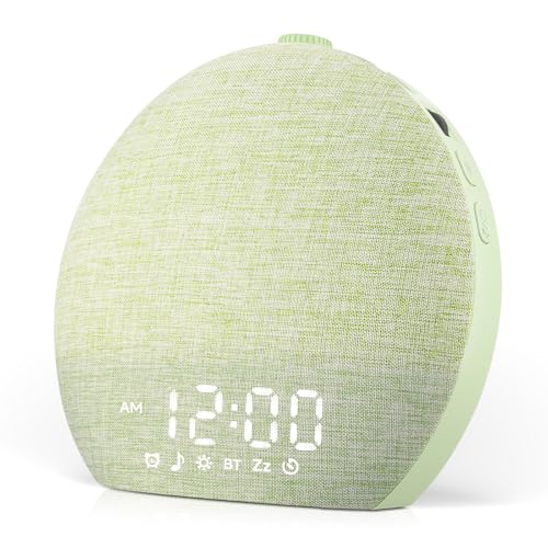 Image of Geuuap Sunrise Alarm Clock White Noise Machine with Bluetooth Speaker,Green | 30 Soothing Sounds, 17 Dimmable lights, Simulated Sunrise, Backup Battery Memory, Auto-off Sleep Timer, Screen-Free Design