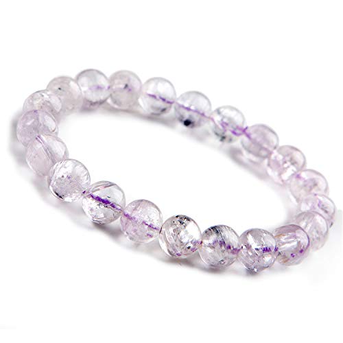 Bracelet kunzite violet œil de chat véritable aux perles rondes claires de qualité premium