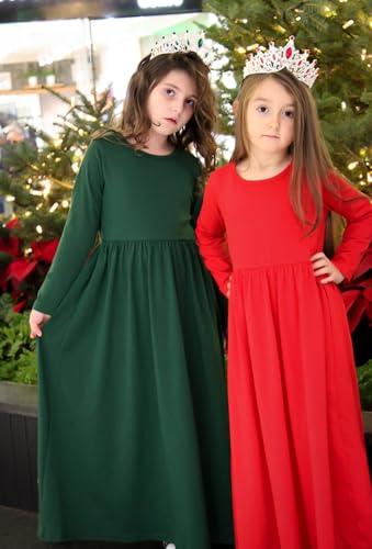 Image of Arshiner Girls Maxi Dress Long /Short Sleeve Casual Holiday Dress with Pockets for 5-13 Years