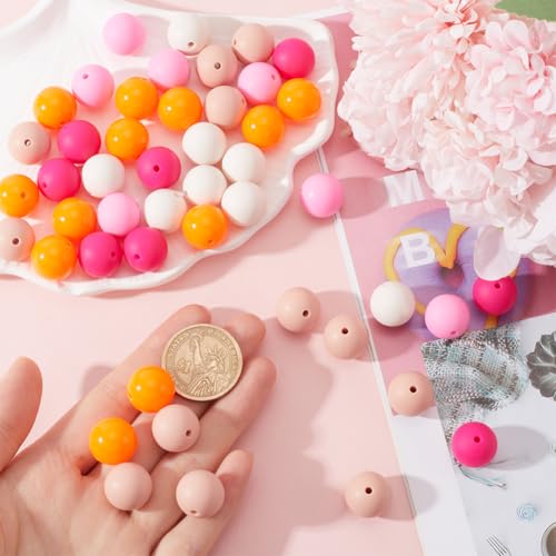 SOFPLATE 1 Box 60Pcs Red Silicone Bead 15mm Round Silicone Beads Bulk Large Pink Orange Candy Color Focal Loose Bubblegum Rubber Bead for jewellery Making Bracelet pen keychain beading DIY Supplies - Image 3
