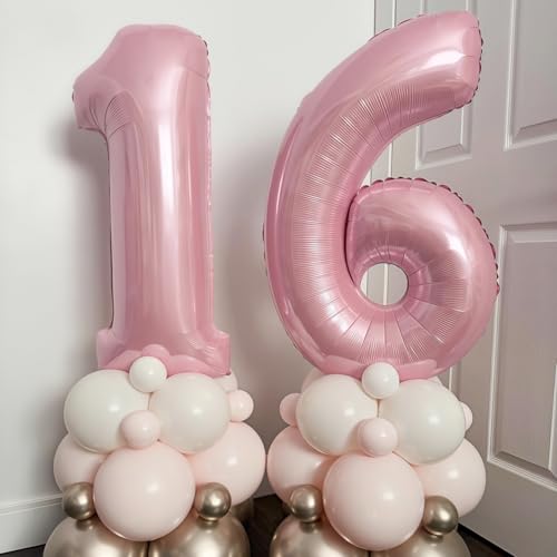 Image of Large Pastel Pink 14 Balloon Number Set, Foil Number 1 & 4, 40 Inch Mylar Self Inflating Light Pink 14 Balloons for Girls 14th Birthday Party Decor