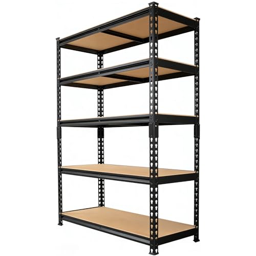 GH 5 Tiers Black Heavy Duty Metal Shelves 183cm H x 90cm W x 40cm DAdjustable Height Easy Assembly Storage Shelves Versatile Shelving Units Suitable for Halls Kitchens Garages and Basements