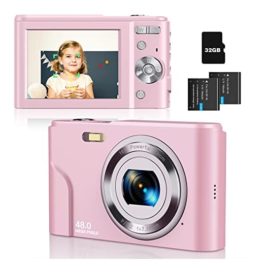 Digital Camera Auto Focus Point and Shoot Camera, FHD 1080P 48MP Kids Camera with 32GB Memory Card,16X Zoom Vlogging Camera Small Digital Cameras for Kids Teenagers Students, Pink
