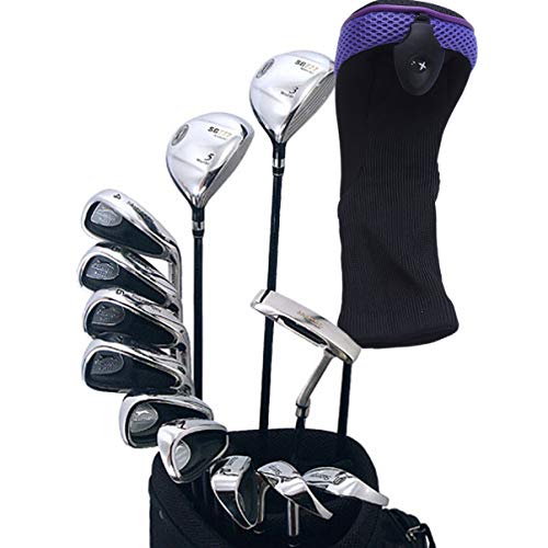 Conjunto de 3 peças de capa de cabeça de taco de golfe LIOOBO com 5 etiquetas (roxo)