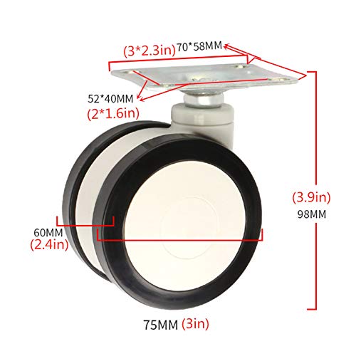 Roulettes de rechange pour chariot et matériel esthétique, pack de 4 pièces 75 mm