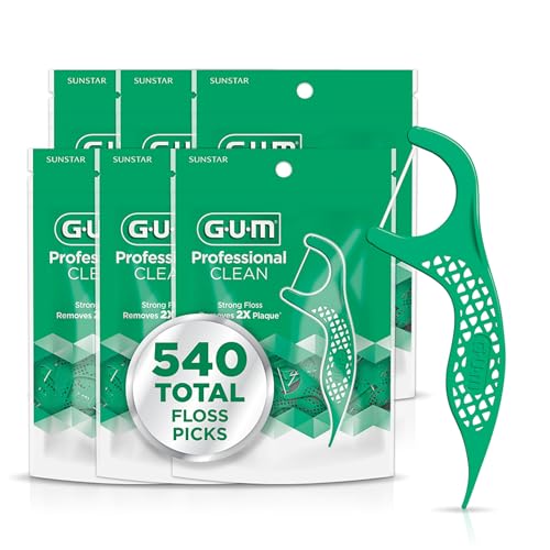 GUM Professional Clean Dental Floss Picks, Fresh Mint, 90 Count (6 Pack)