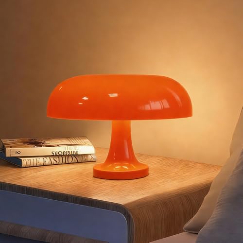 Retro Orange Mushroom Lamp for Bedroom Nightstand Mid Century Modern Table Lamp Decor Aesthetic Lighting Dimmable Mushroom Shaped Donut Bedside Lamp with 3 Lighting Modes Minimalist Home Decor