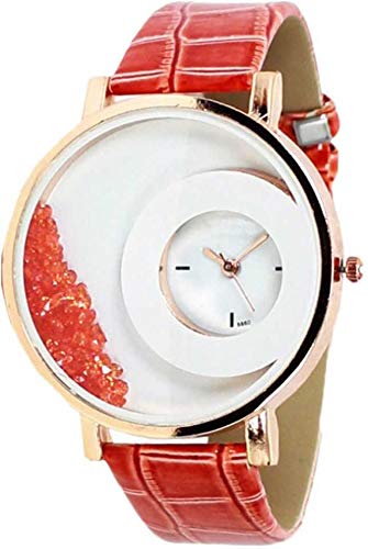 S S TRADERS Analog Watch Red Movable Diamond Beads in Dial Women and Girls