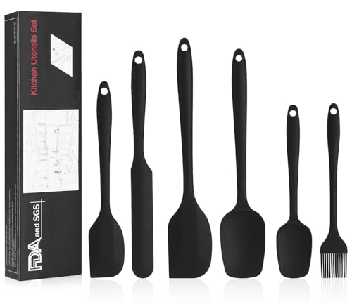 Tixexo 6 Stück Silikon Spatel Set,Teigschaber,Küchenutensilien,Hitzebeständiger Antihaft-Küchenbackwerkzeuge Kuchenspatel für Kochen Backen Mischen (Schwarz)