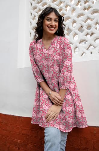 Image of Janasya Women's Georgette Floral Regular Tunic