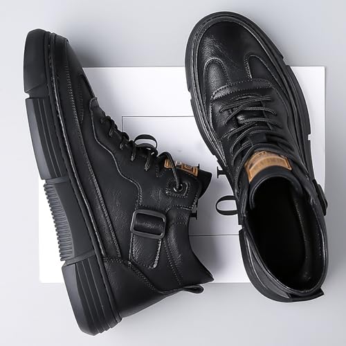 Men's Lace Up Hand Stitching High Top Hiking Boots,Fashion Buckle Outdoor Ankle Boots,Warm Thermal Comfortable Lightweight Waterproof Non-Slip Travel Walking Shoes4