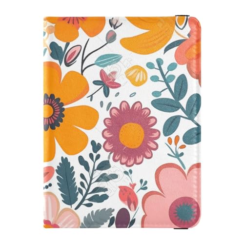 Portafoglio per passaporto e carte di vaccinazione pelle con fiori foglie bianco giallo verde con slot per di porta per donne e portafoglio per di