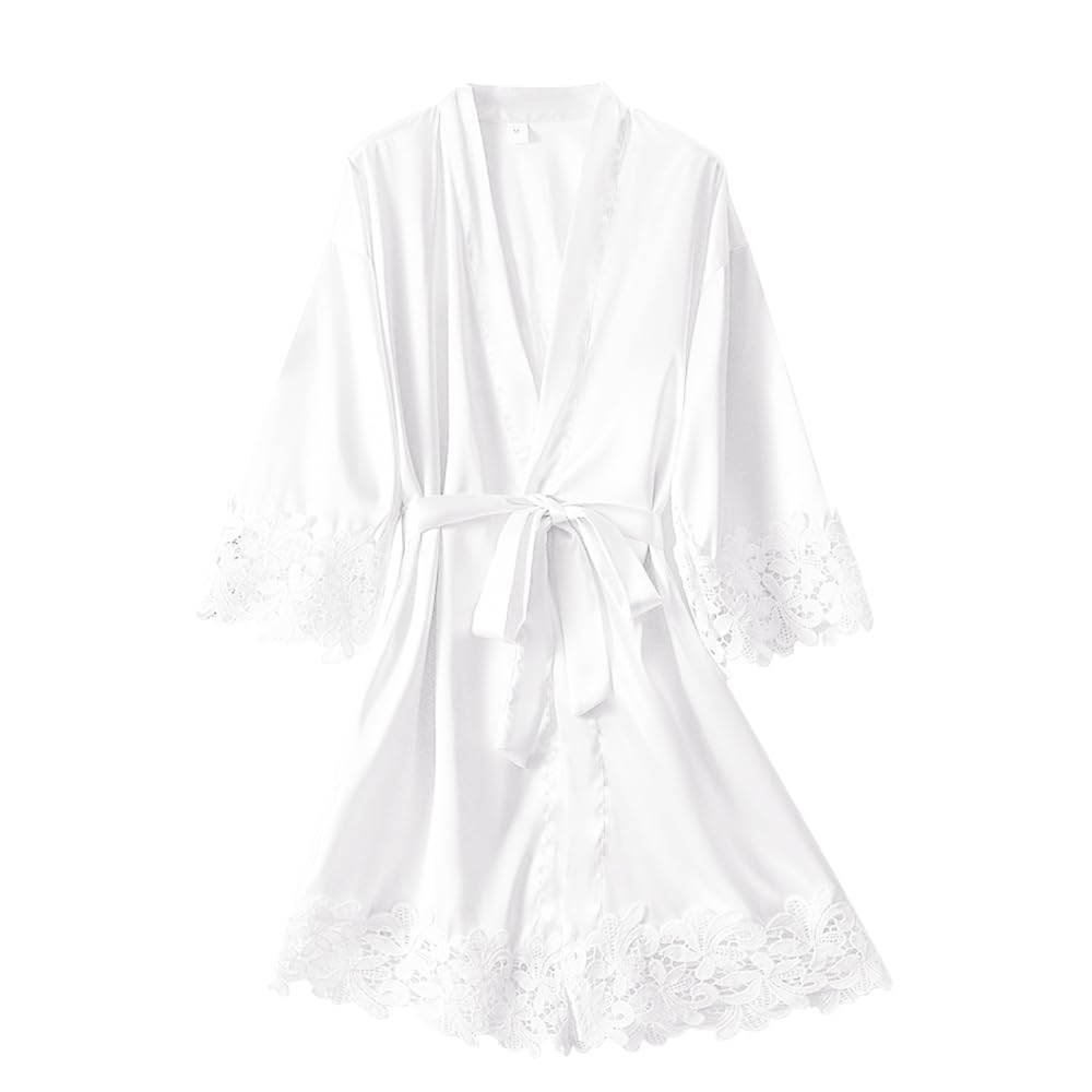 Womens Lace Robe Silk Robes Short Bridal Robe Sleepwear Wedding For Bridal Bride Bridesmaid Soft Kimono Robes