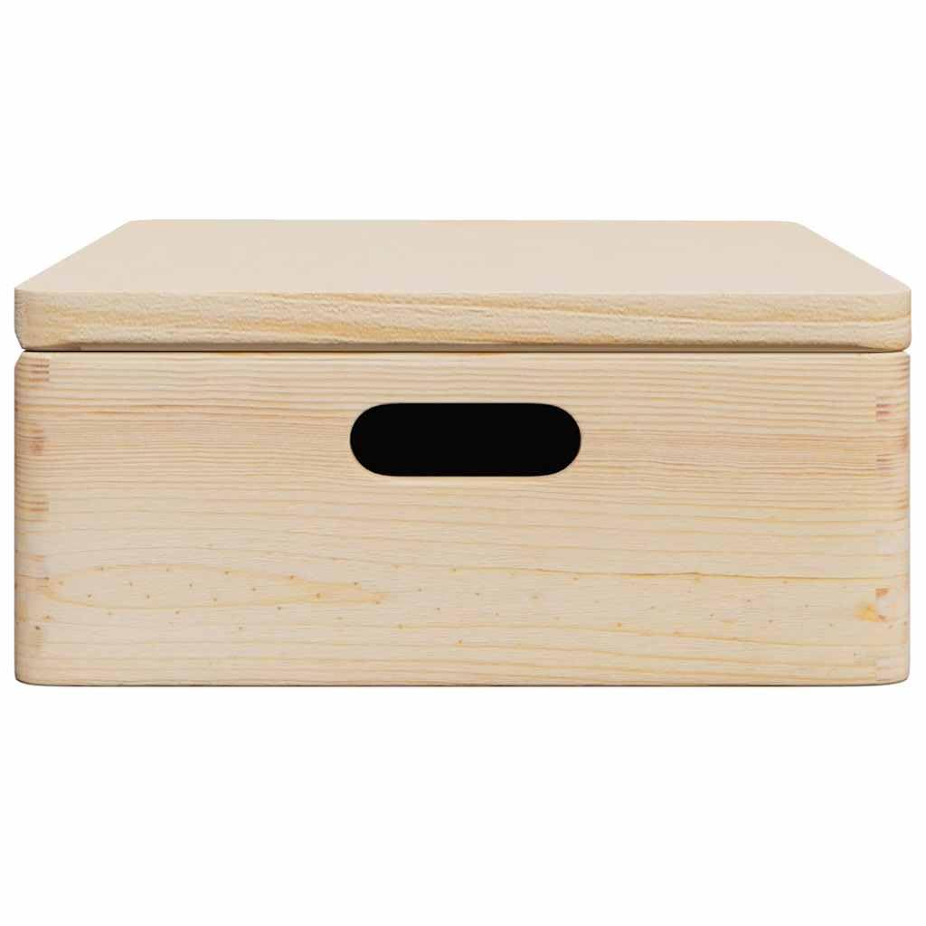 Drewniana skrzynka z pokrywą i uchwytami 40 x 30 x 13 cm z litego drewna sosnowego, 10 l, organizer do kuchni, łazienki, biura i regału