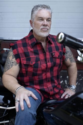 Milwaukee Leather MNG11692 Men’s Classic Black and Red Button-Down Flannel Cut Off Frayed Sleeveless Casual Shirt4