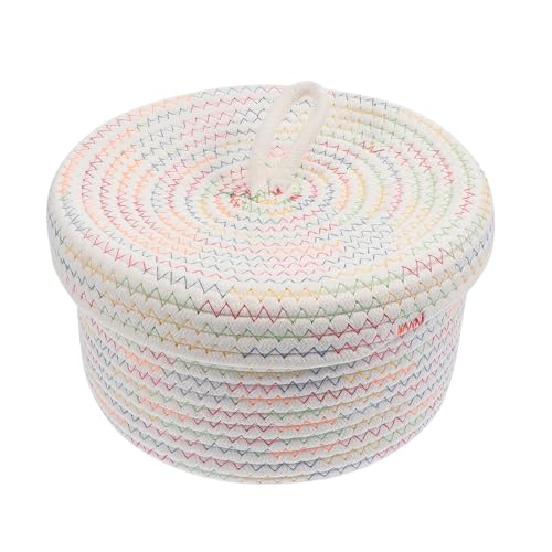 HOOTNEE Cesta de Algodón Trenzado con Tapa Cesta Organizadora para Escritorio y Hogar Decorativa y Funcional