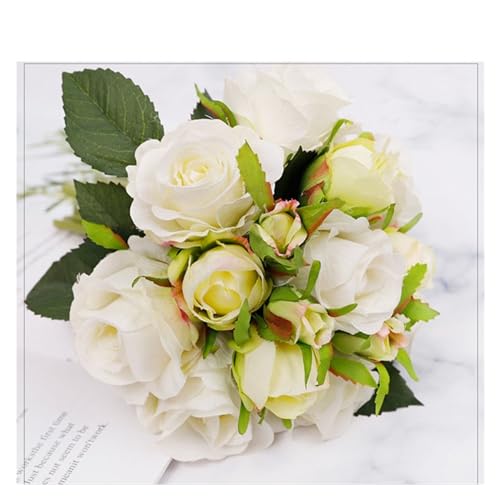 Bouquet de roses de simulation blanches fausses fleurs déco maison - 7