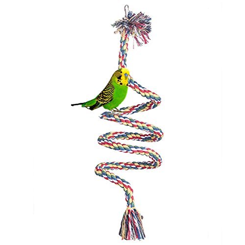 baleba Colorful espiral algodón cuerda Bird Perch Masticación Juguete para loros onda loros loros Ninfa loros loros agapornis Finch Toys jaula Swing con campanas