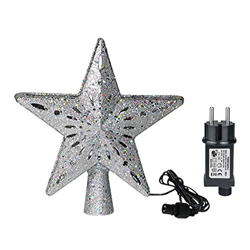 Weihnachtsbaumspitze mit Stern,Projektionslampe,Christbaumspitze LED Drehen Schneeflocke,3D Hohl Star Beamer Lichter für Feiertags-Dekorationen Indoor