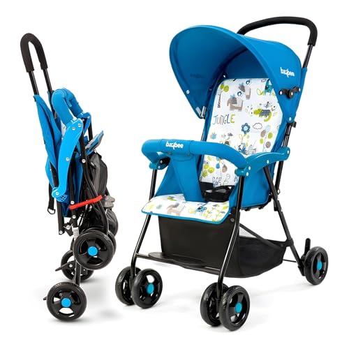 Image of Baybee Stroller Baby for Boy & Girl 0 to 3 Years | Foldable Strollers with Canopy, Parent Handle, 2-Position Adjustable Seat, 2-Point Safety Belt | Travel Pram for Kids (Blue)